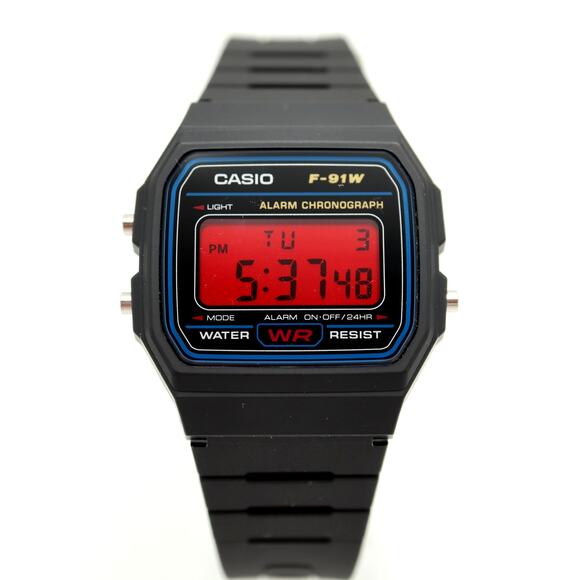 Casio F-91W Custom Mod UPGRADED BACKLIGHT Color Screen Red Crimson Digital Watch
